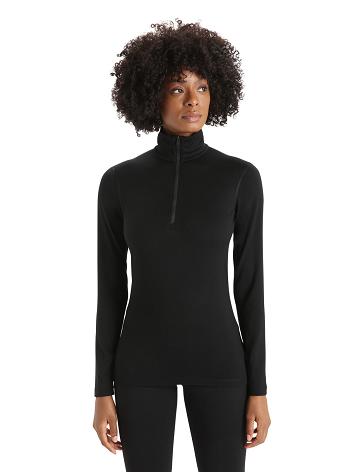 Dámské Base Layers Icebreaker Merino 200 Oasis Long Sleeve Half Zip Thermal Top Černé | CZ 1043DFMN
